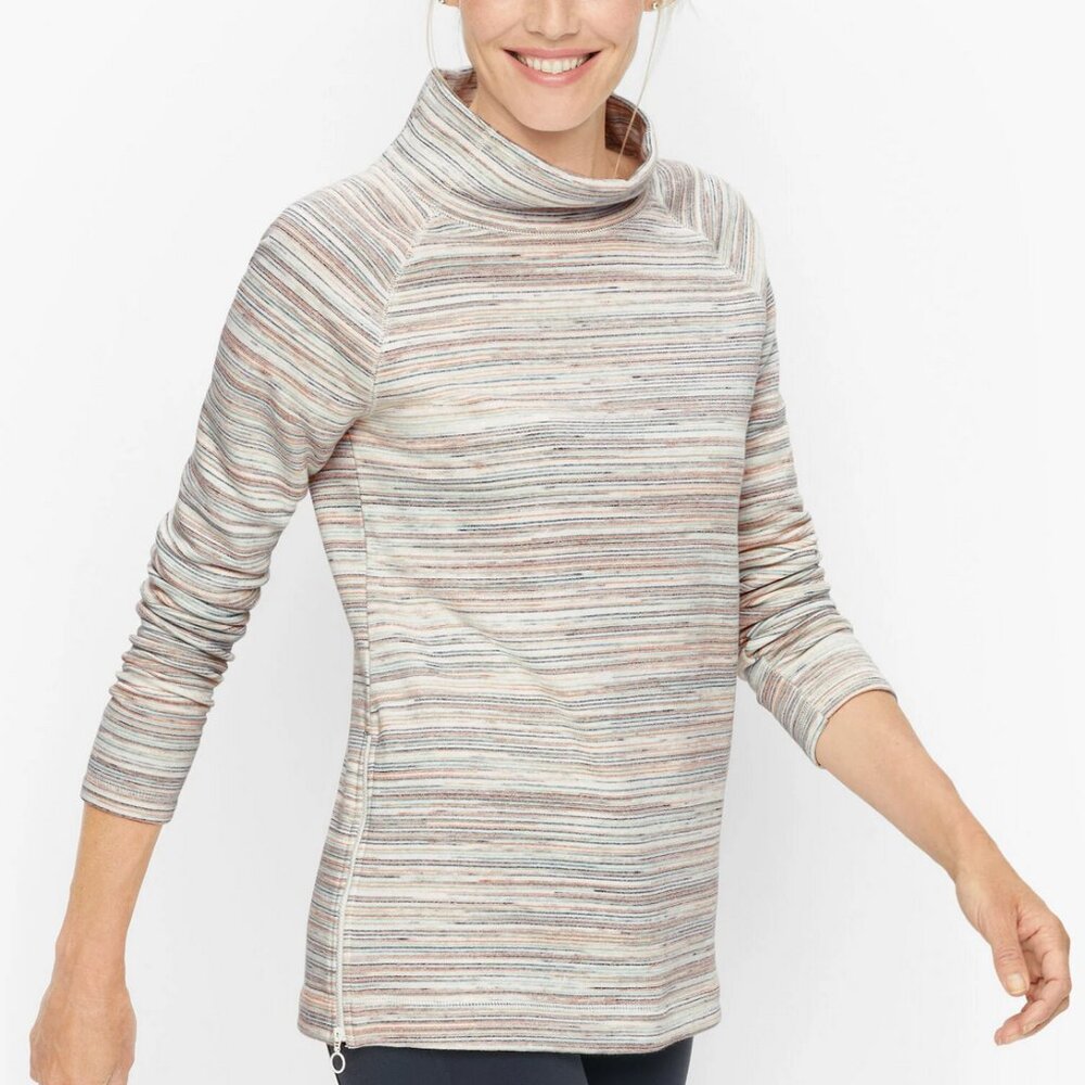Talbots Featherweight Fleece Zip Hem Pullover Space Dye Stripe Petite (Size L)